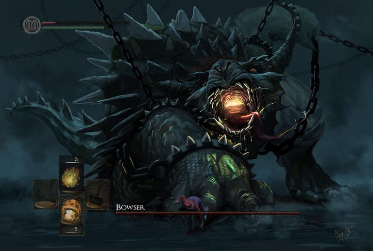 Bowser et Mario dans une version beaucoup plus sombre et violente qu'a leur habitude.