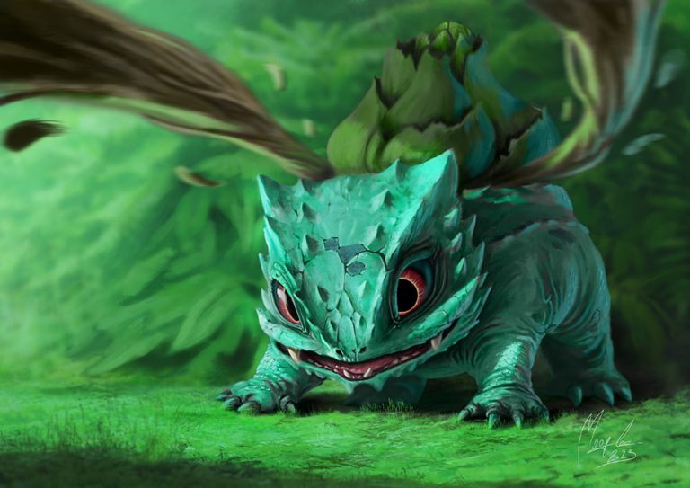 digital painting de bulbizarre en version réaliste