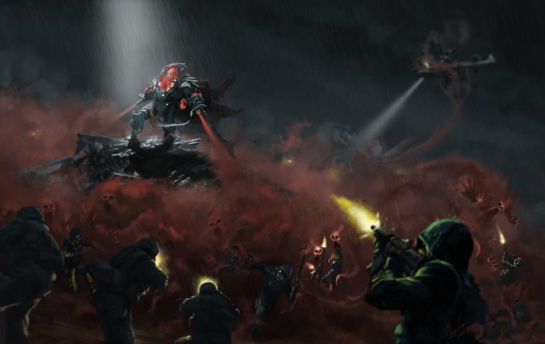 super vilain robotique contrôlé par une IA sur le point de détruire l’humanité grâce à une arme redoutable : la brume de sang